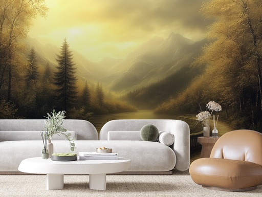 Goldener Bergsee mit Steinweg