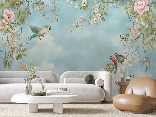 Pastellvögel mit Blüten
