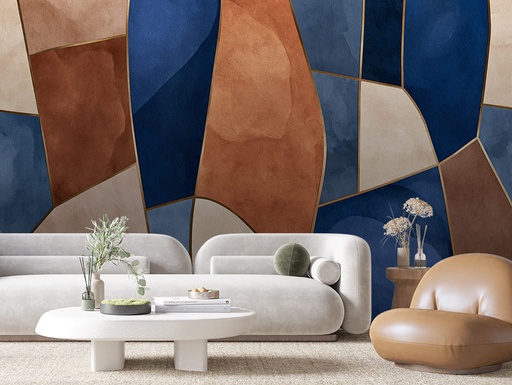 Aquarell Blau-Terrakotta-Gold