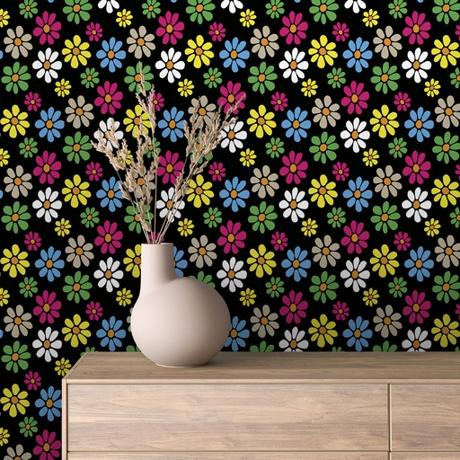 Gänseblümchen auf Schwarz, Retro