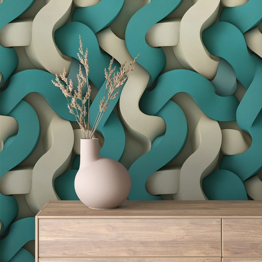 3D-Muster in Beige-Petrol, abstrakt